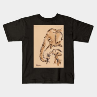 Snack Time:  Baby Elephant & Mama Watercolor Painting #13 Kids T-Shirt